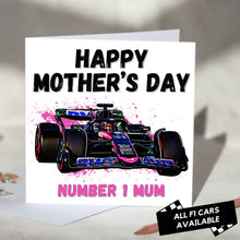 Load image into Gallery viewer, F1 Mother's Day Card Featuring Formula One Racing Car