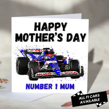 Load image into Gallery viewer, F1 Mother's Day Card Featuring Formula One Racing Car