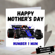 Load image into Gallery viewer, F1 Mother's Day Card Featuring Formula One Racing Car