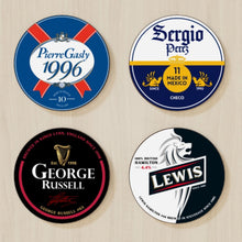 Load image into Gallery viewer, Formula 1 Coasters - Perfect Gift for F1 Fan - Choose from 11 designs including Verstappen, Hamilton, Norris, Bottas, Leclerc, Russell