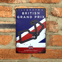 Load image into Gallery viewer, British Grand Prix Silverstone Circuit F1 Vintage Metal Sign, Retro Wall Decoration for Formula 1 Fans