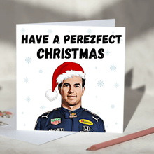 Load image into Gallery viewer, Sergio Perez F1 Christmas Card - Have a Perrezfect Christmas