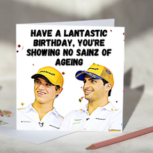 Load image into Gallery viewer, Lando Norris and Carlos Sainz, F1 Birthday Card