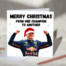 Load image into Gallery viewer, Max Verstappen F1 Christmas Card - Merry Christmas From One Champion To Another