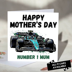 F1 Mother's Day Card Featuring Formula One Racing Car