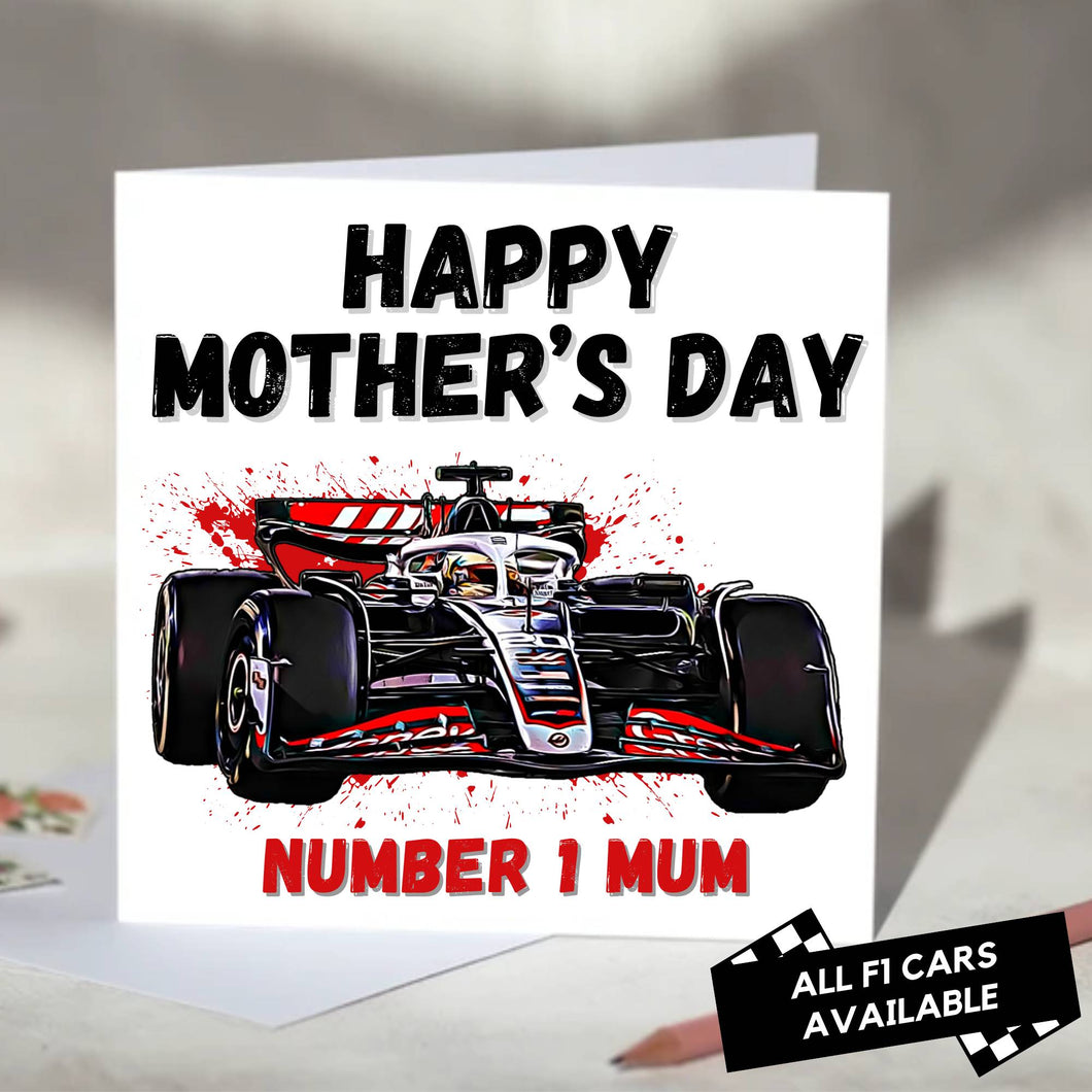 F1 Mother's Day Card Featuring Formula One Racing Car