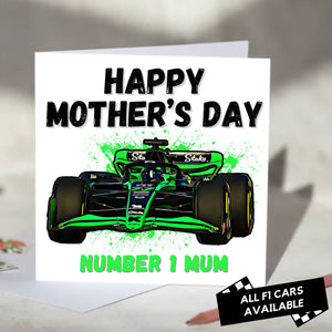 F1 Mother's Day Card Featuring Formula One Racing Car