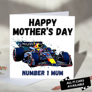 F1 Mother's Day Card Featuring Formula One Racing Car