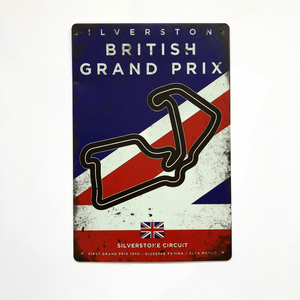 British Grand Prix Silverstone Circuit F1 Vintage Metal Sign, Retro Wall Decoration for Formula 1 Fans