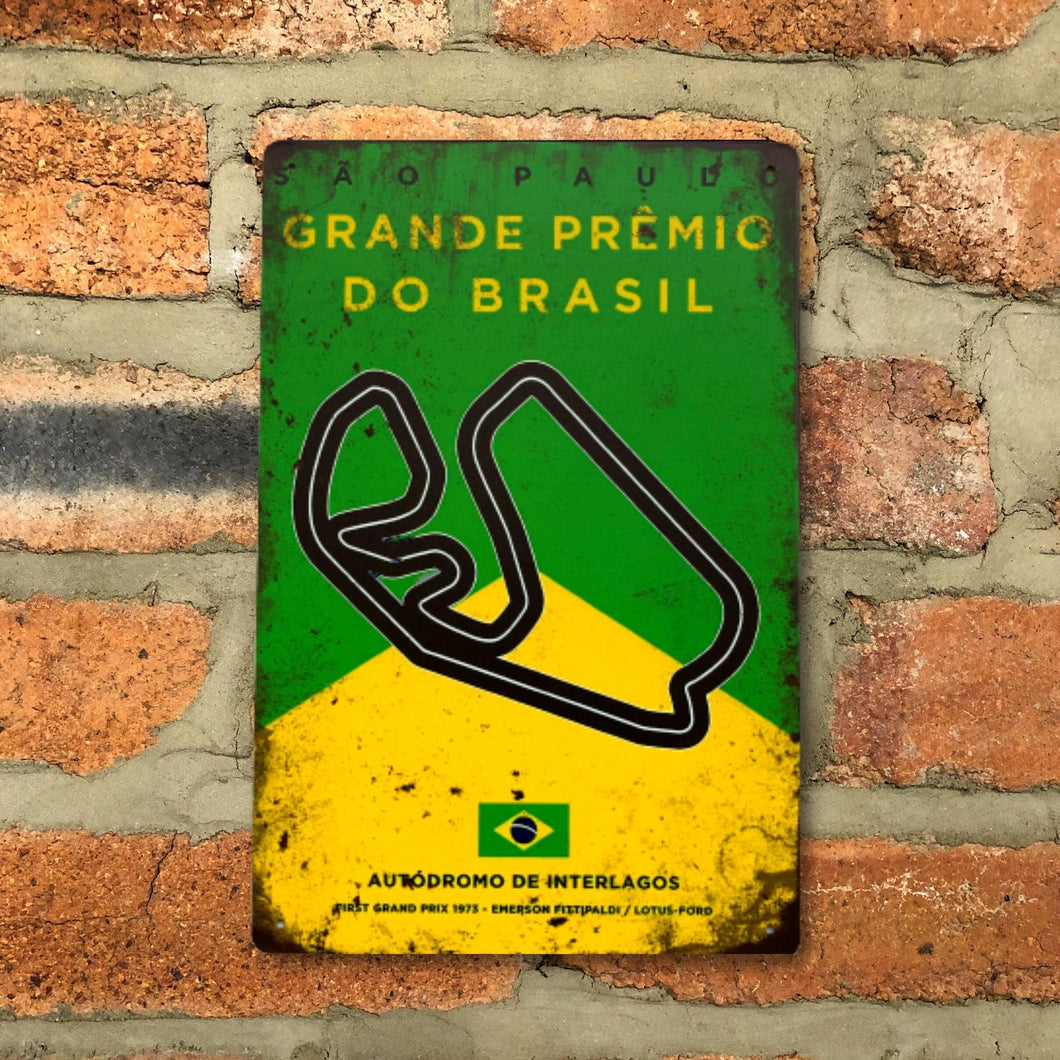 Sao Paulo Circuit F1 Vintage Metal Sign, Brazil Grand Prix Retro Wall Decoration for Formula 1 Fans