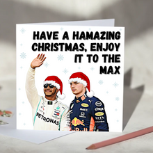 Load image into Gallery viewer, Lewis Hamilton and Max Verstappen F1 Christmas Card
