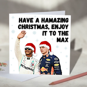 Lewis Hamilton and Max Verstappen F1 Christmas Card