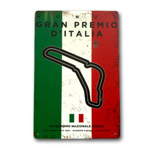 Monza Circuit F1 Vintage Metal Sign, Italian Grand Prix Retro Wall Decoration for Formula 1 Fans