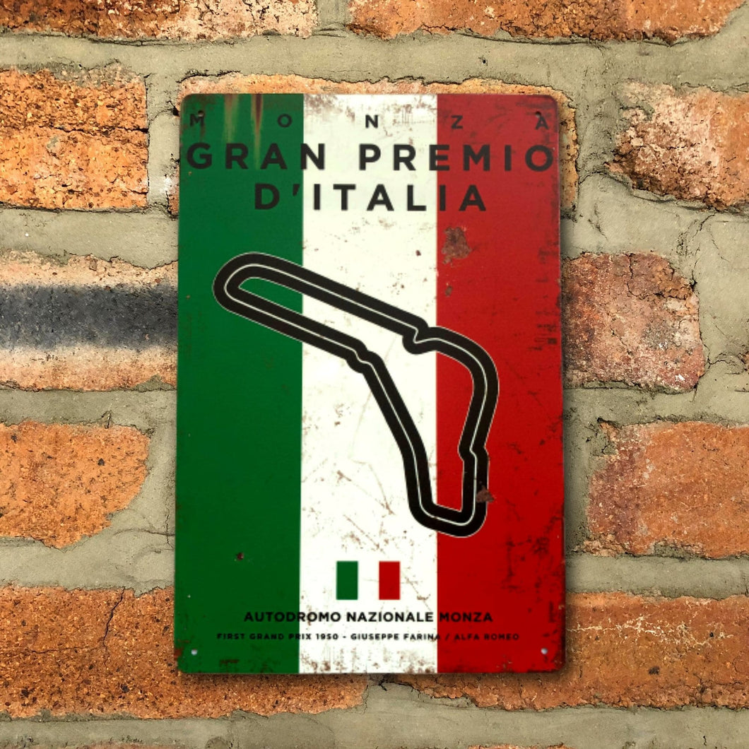 Monza Circuit F1 Vintage Metal Sign, Italian Grand Prix Retro Wall Decoration for Formula 1 Fans