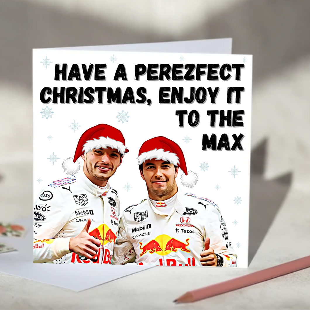 Max Verstappen and Sergio Perez F1 Christmas Card